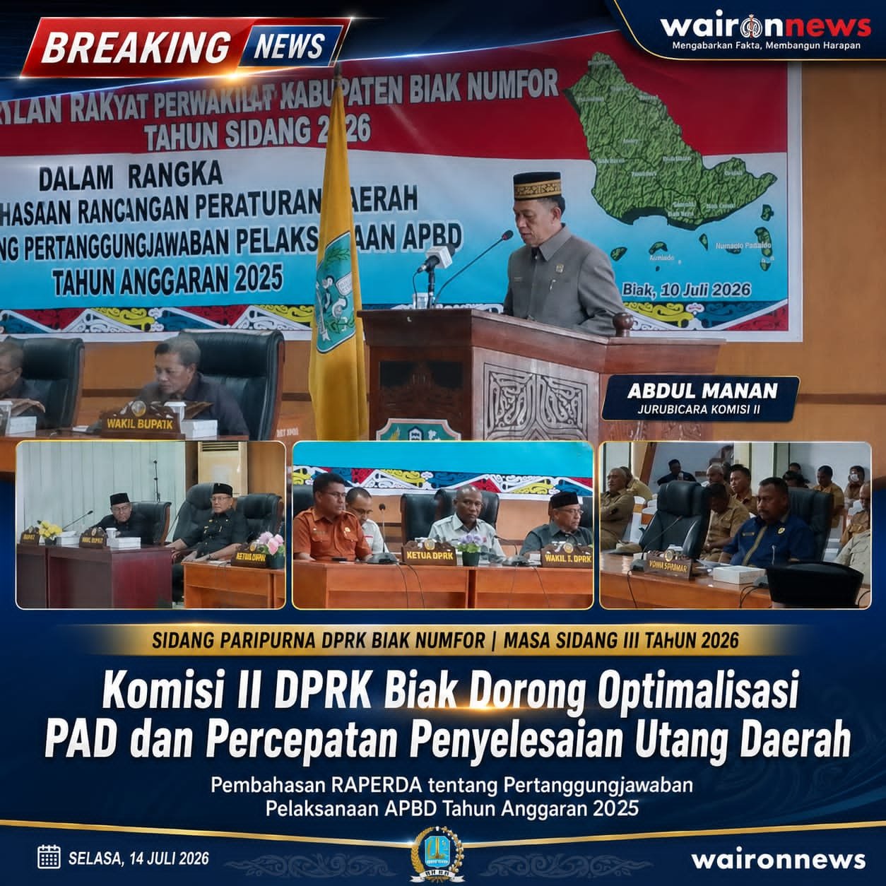 Komisi II DPRK Biak Dorong Optimalisasi PAD dan Percepatan Penyelesaian Utang Daerah