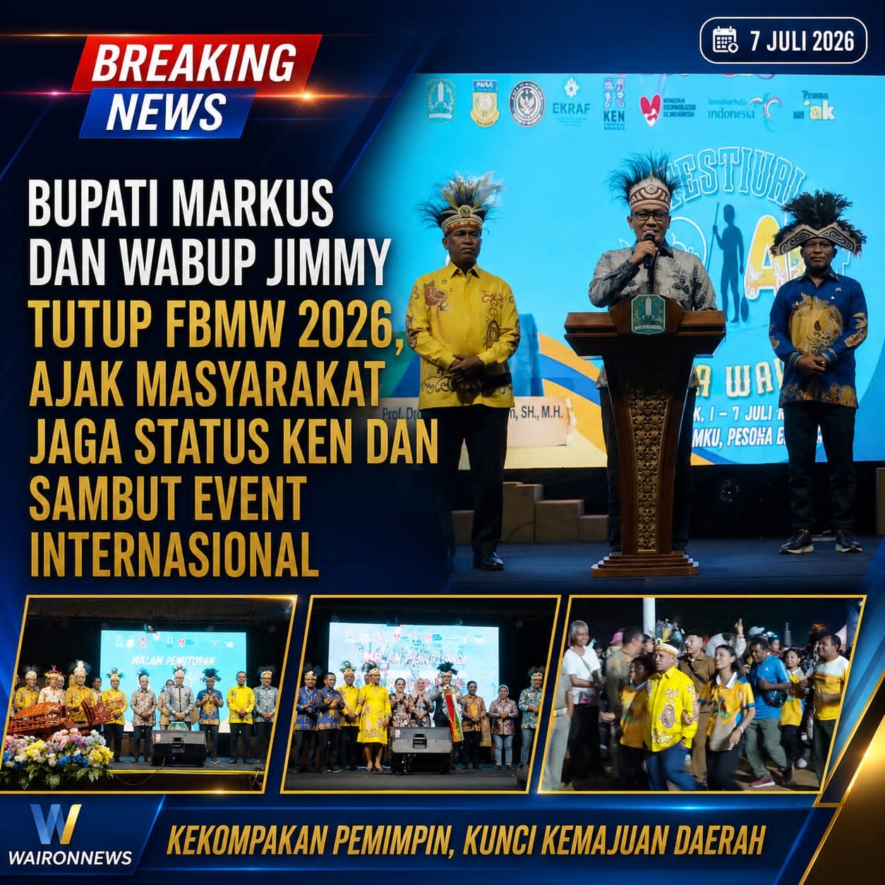 Bupati Markus dan Wabup Jimmy Tutup FBMW 2026, Ajak Masyarakat Jaga Status KEN dan Sambut Event Internasional