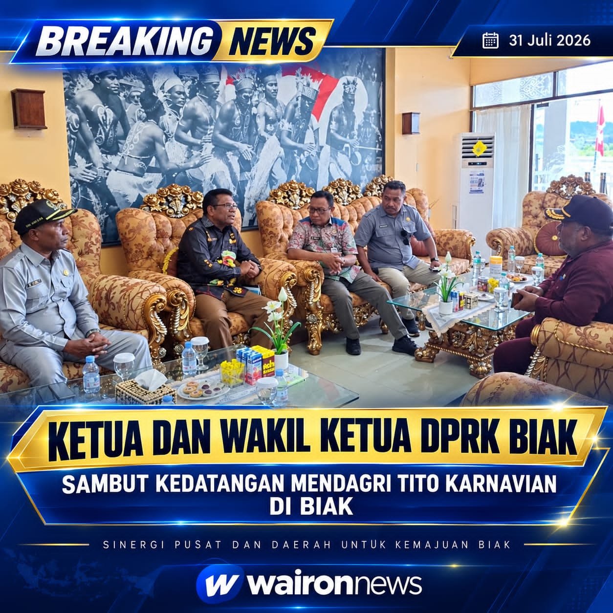 Ketua dan Wakil Ketua DPRK Biak Sambut Kedatangan Mendagri Tito Karnavian di Biak