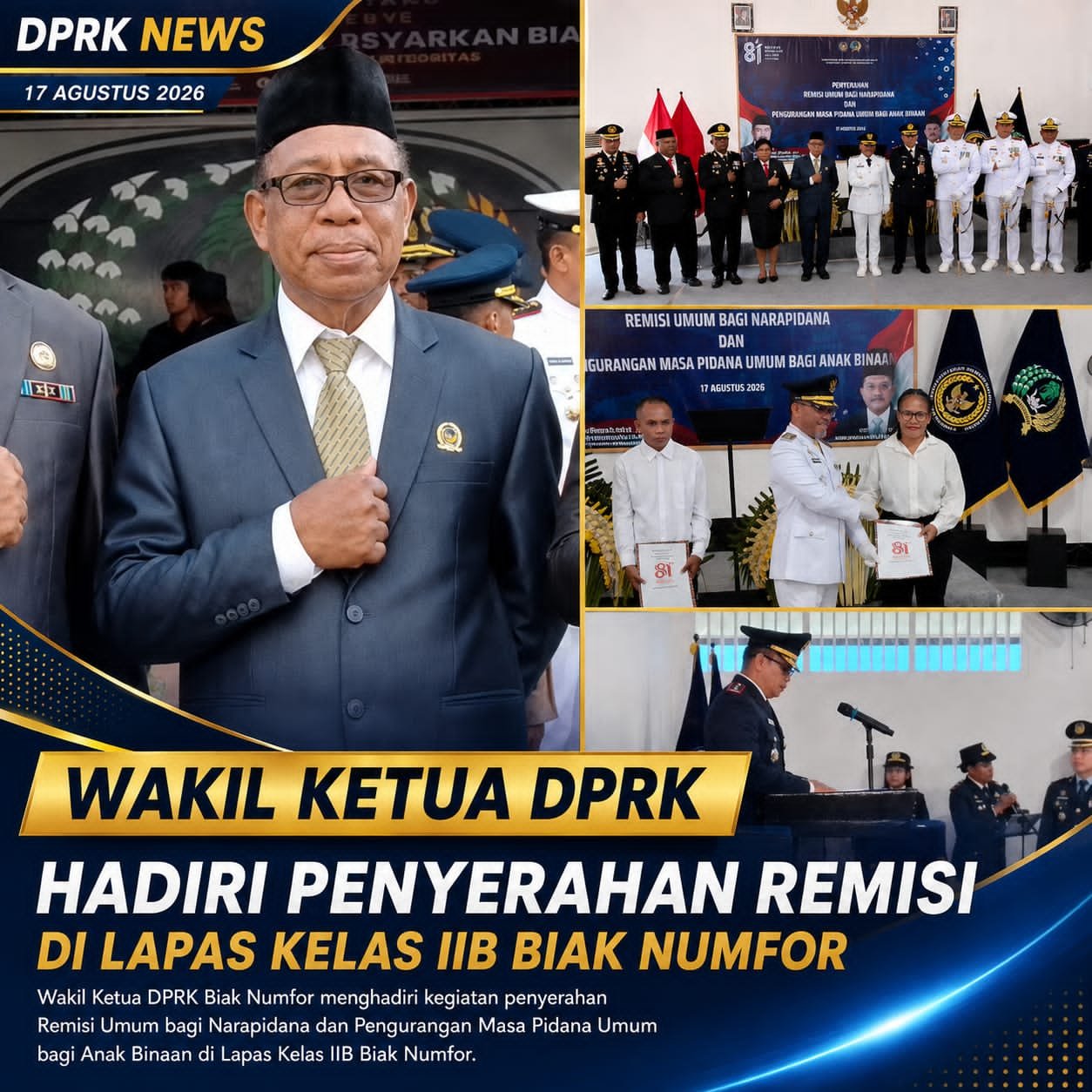 Wakil Ketua DPRK Hadiri Penyerahan Remisi di Lapas Kelas IIB Biak Numfor
