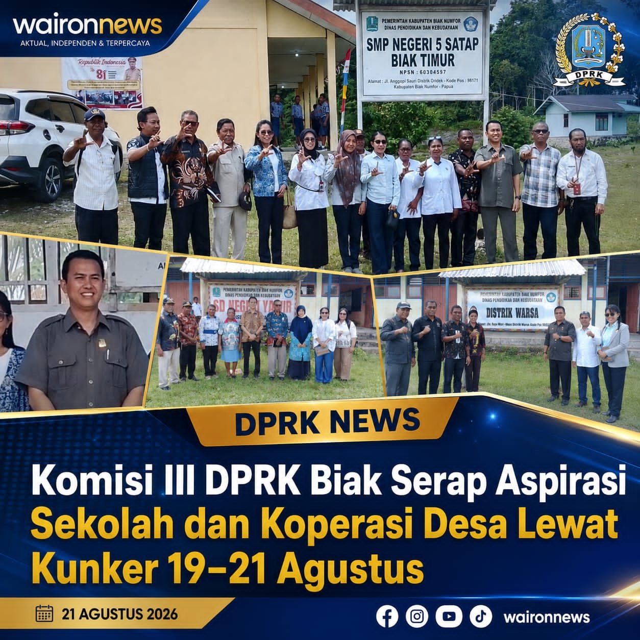 Komisi III DPRK Biak Serap Aspirasi Sekolah dan Koperasi Desa Lewat Kunker 19–21 Agustus