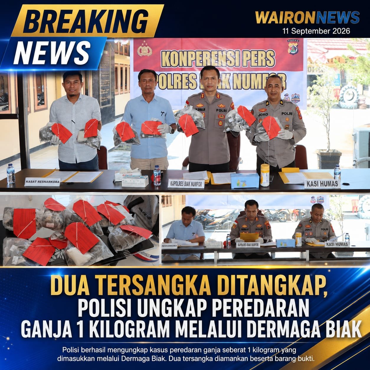 Dua Tersangka Ditangkap, Polisi Ungkap Peredaran Ganja 1 Kilogram Melalui Dermaga Biak