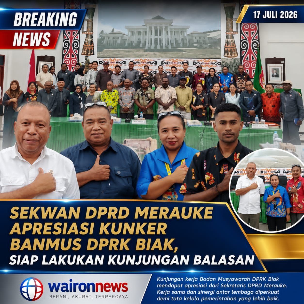 Sekwan DPRD Merauke Apresiasi Kunjungan Kerja Badan Musyawarah DPRK Biak, Siap Lakukan Kunjungan Balasan