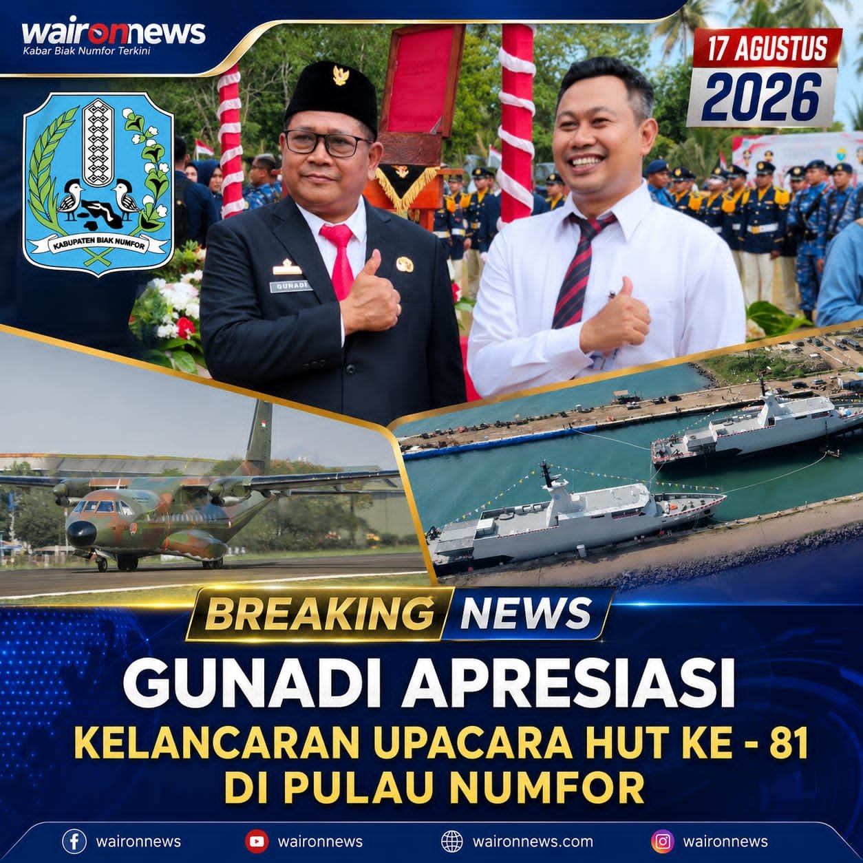 Gunadi Apresiasi Kelancaran Upacara HUT ke - 81 di Pulau Numfor