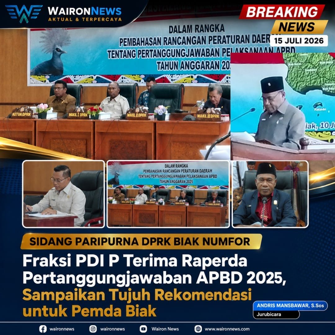 Fraksi PDI Perjuangan Terima Raperda Pertanggungjawaban APBD 2025, Sampaikan Tujuh Rekomendasi untuk Pemda Biak