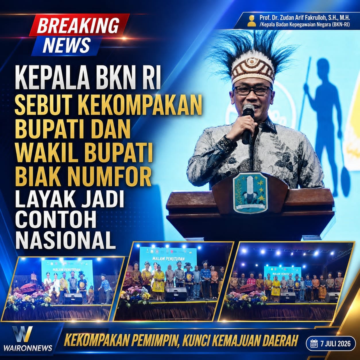 Kepala BKN RI Sebut Kekompakan Bupati dan Wakil Bupati Biak Numfor Layak Jadi Contoh Nasional